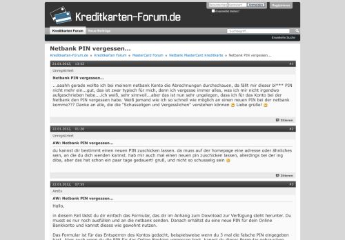 
                            10. Netbank PIN vergessen... - Kreditkarten Forum für VISA, MasterCard ...