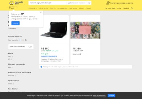 
                            3. Netbook Login,intel Atom,2gb - Notebook no Mercado Livre Brasil