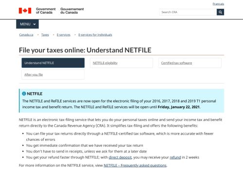 
                            3. NETFILE – Overview - Canada.ca - Canada Revenue Agency