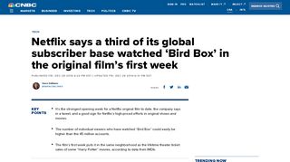 
                            9. Netflix: 45 million accounts watched 'Bird Box' in film's first week