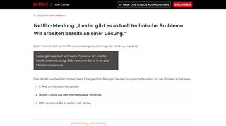 
                            3. Netflix-Meldung „Leider gibt es aktuell technische Probleme. Wir ...