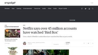 
                            8. Netflix says over 45 million accounts have watched 'Bird Box' - Engadget