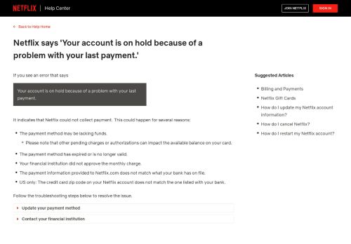 
                            13. Netflix says 'Your account is on hold because of a ... - Netflix Help Center