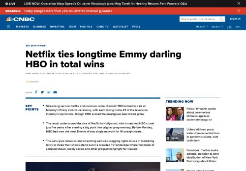
                            6. Netflix ties longtime Emmy darling HBO in total wins - CNBC.com