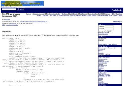 
                            11. Net::FTP get problem (unexpected EOF) - PerlMonks