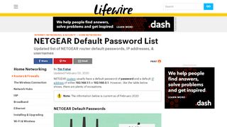 
                            8. NETGEAR Default Password List (Updated February 2019) - Lifewire