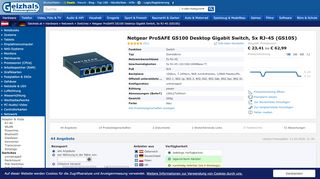 
                            12. Netgear ProSAFE GS100 Desktop Gigabit Switch, 5x RJ-45 ab € 24 ...