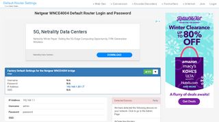 
                            6. Netgear WNCE4004 Default Router Login and Password - Clean CSS