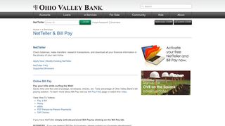 
                            8. NetTeller & Bill Pay - Ohio Valley Bank