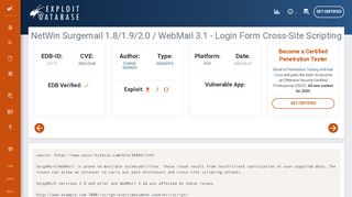 
                            9. NetWin Surgemail 1.8/1.9/2.0 / WebMail 3.1 - Login Form Cross-Site ...