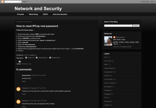 
                            6. Network and Security: How to reset IPCop root password