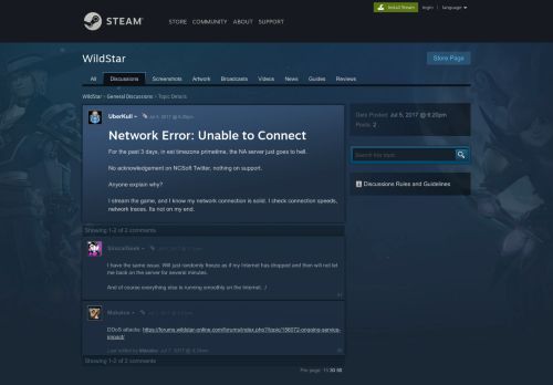 
                            2. Network Error: Unable to Connect :: WildStar ... - Steam Community