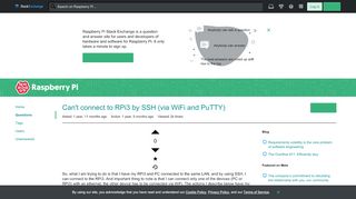 
                            2. networking - Can't connect to RPi3 by SSH (via WiFi and PuTTY ...