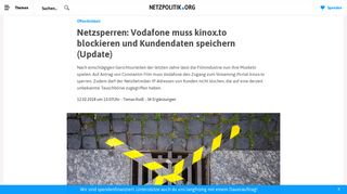 
                            10. Netzsperren: Vodafone muss kinox.to blockieren und Kundendaten ...