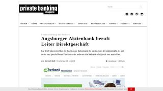 
                            10. Neuausrichtung der Netbank: Augsburger Aktienbank beruft Leiter ...