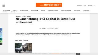 
                            12. Neuausrichtung: HCI Capital in Ernst Russ umbenannt | DAS ...