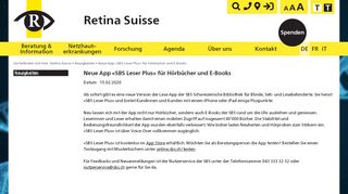 
                            11. Neue App «SBS Leser Plus» für Hörbücher und E-Books • Retina Suisse