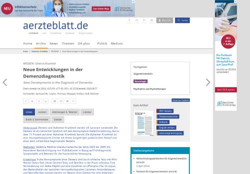 
                            9. Neue Entwicklungen in der Demenzdiagnostik - Deutsches Ärzteblatt