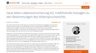 
                            13. neue leben Lebensversicherung AG: Irreführende Aussagen zu den ...