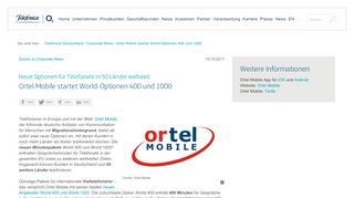 
                            6. Neue Optionen für Telefonate in 50 Länder weltweit: Ortel Mobile ...