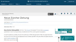 
                            9. Neue Zürcher Zeitung | Swiss newspaper | Britannica.com