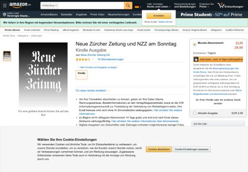
                            12. Neue Zürcher Zeitung und NZZ am Sonntag: Amazon.de: Kindle-Shop