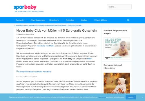 
                            6. Neuer Baby-Club von Müller mit 5 Euro gratis Gutschein › Sparbaby.de