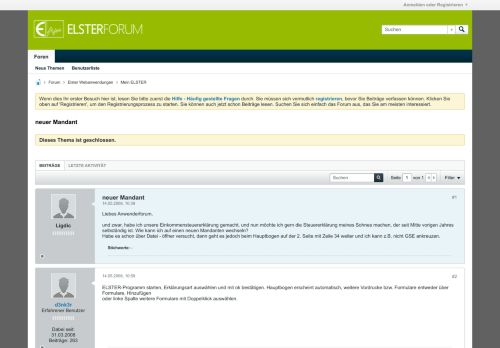
                            2. neuer Mandant - Elster-Forum