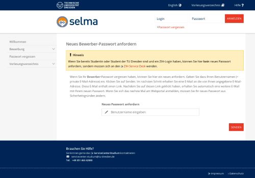 
                            5. Neues Bewerber-Passwort anfordern - Selma - TU Dresden