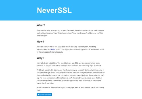 
                            9. NeverSSL - helping you get online