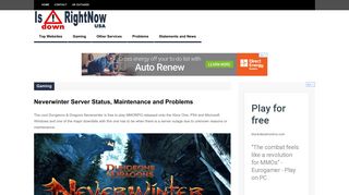 
                            8. Neverwinter Server Status, Maintenance and Problems | Is Down ...