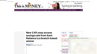 
                            8. New 2.8% easy access savings rate from Kent Reliance is a branch ...