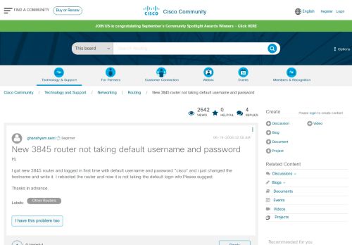 
                            6. New 3845 router not taking default user... - Cisco Community