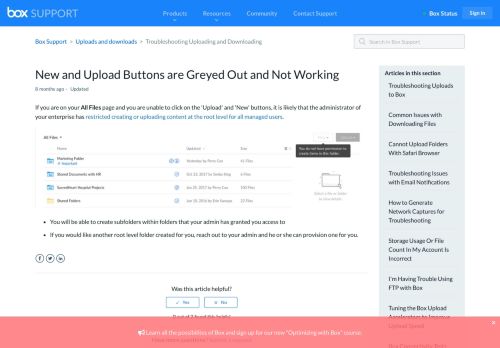 
                            10. New and Upload Buttons are Greyed Out and Not Work... - Box