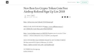 
                            13. New Best Ico Crypto Token Coin Free Airdrop Referral Sign Up List 2018