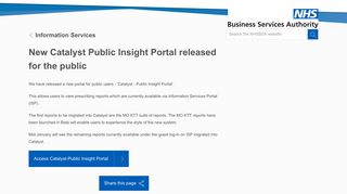 
                            10. New Catalyst Public Insight Portal released for the public | NHSBSA