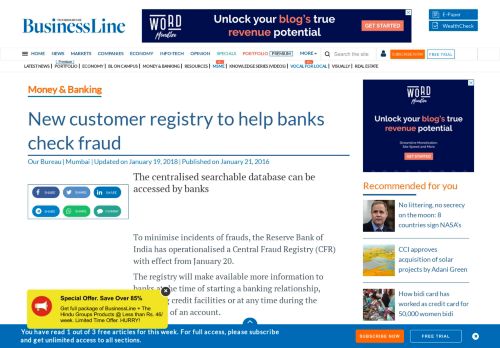 
                            6. New customer registry to help banks check fraud - The Hindu ...