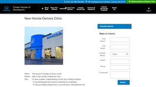 
                            8. New Honda Owners Clinic at Crown Honda of Southpoint | Durham ...