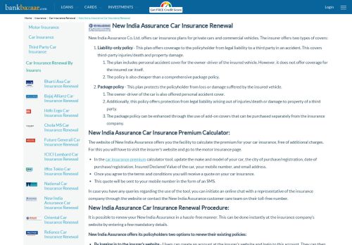 
                            8. New India Assurance Car Insurance Renewal Online - BankBazaar