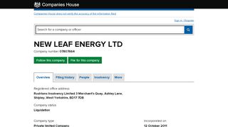 
                            6. NEW LEAF ENERGY LTD - Overview (free company information from ...