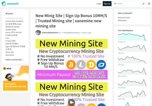 
                            8. New Minig Site | Sign Up Bonus 10MH/S | Trusted Mining site - Steemit