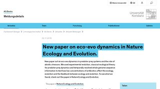 
                            10. New paper on eco-evo dynamics in Nature Ecology and Evolution ...