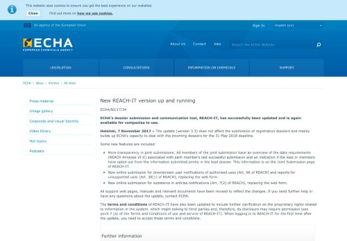 
                            8. New REACH-IT version up and running - All news - ECHA