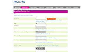 
                            5. New User Registration - My Services - Reliance Communications