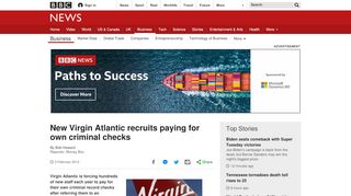 
                            13. New Virgin Atlantic recruits paying for own criminal checks - BBC News