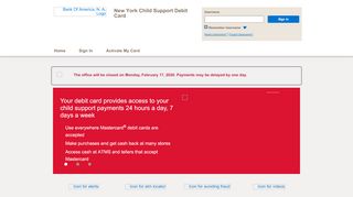 
                            6. New York Child Support Debit Card - Home Page - Bank of America