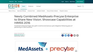 
                            11. Newly Combined MedAssets-Precyse Enterprise to Share New Vision ...