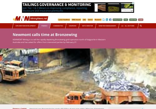 
                            9. Newmont calls time at Bronzewing - MiningNews.net