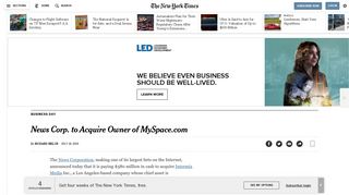 
                            9. News Corp. to Acquire Owner of MySpace.com - The New York Times