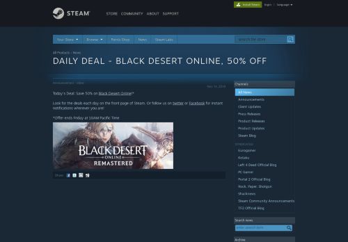 
                            4. News - Daily Deal - Black Desert Online, 50% Off - Steam